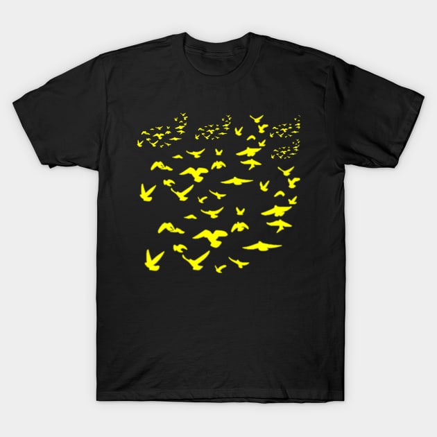 Everybirdy Golder Birds Pattern T-Shirt by Trendy-Now